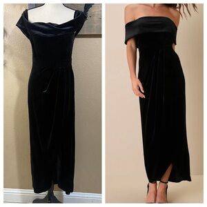 NWOT Lulus I'm Enchanted Black Velvet Off-the-Shoulder Maxi Dress
